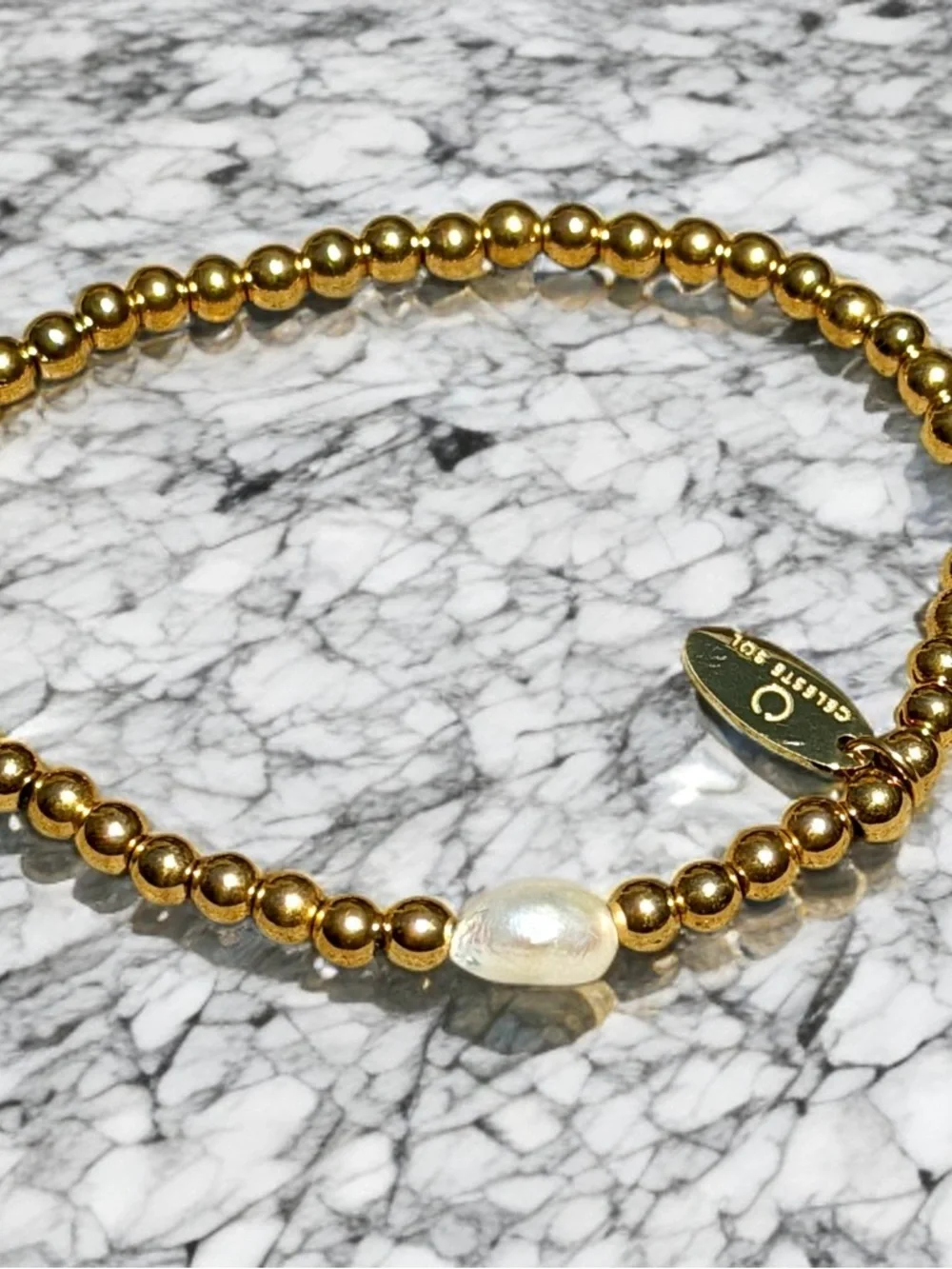 Celeste Sol Gold Tone Beaded Bracelet Freshwater Pearl Minimalist Jewelry